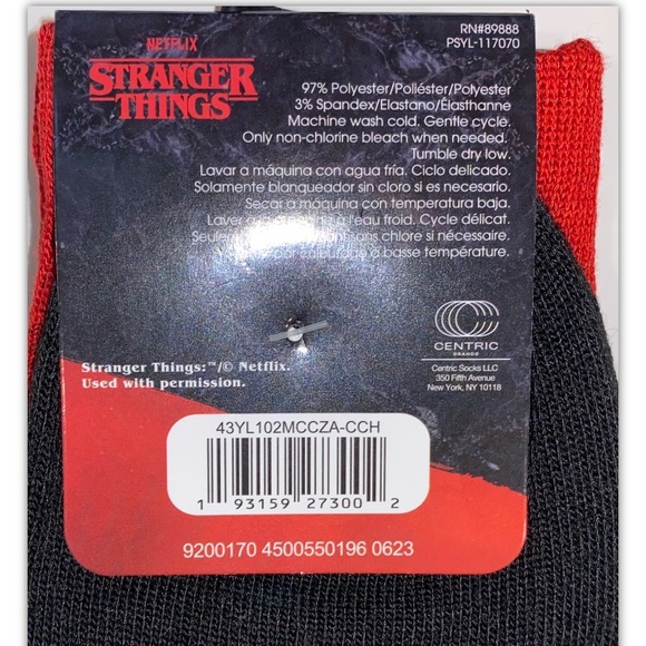 Stranger Things Crew Socks 2 Pair Men 6-12 Gray Red Black Demogorgon NEW Netflix - Picture 4 of 10